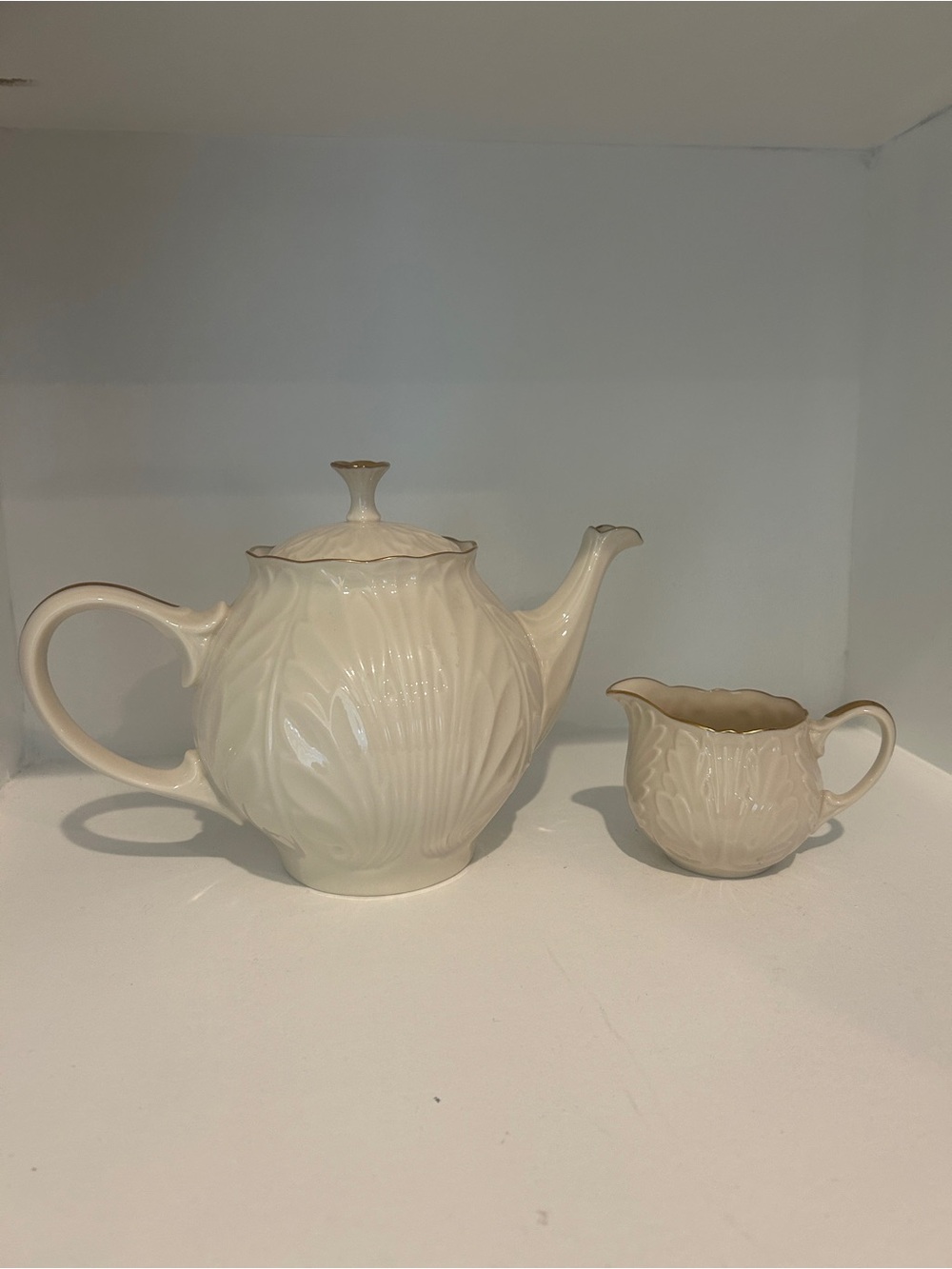Lenox Cream Porcelain Teapot and Creamer Set